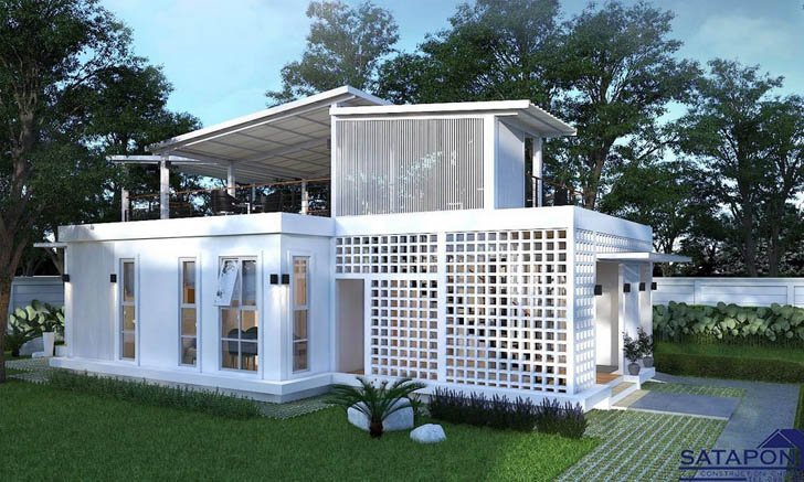 แบบบ้านสไตล์โมเดิร์น 3 ห้องนอน 2 ห้องน้ำ พร้อมดาดฟ้าวิว 360 องศา พื้นที่รวม 235 ตร.ม.