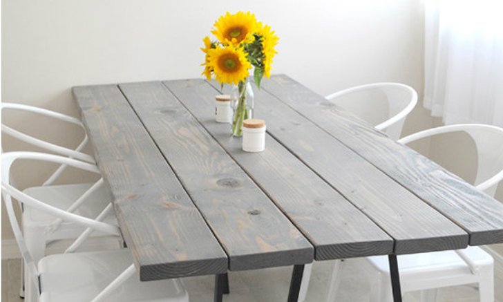 DIY โต๊ะไม้สน + ขา ikea