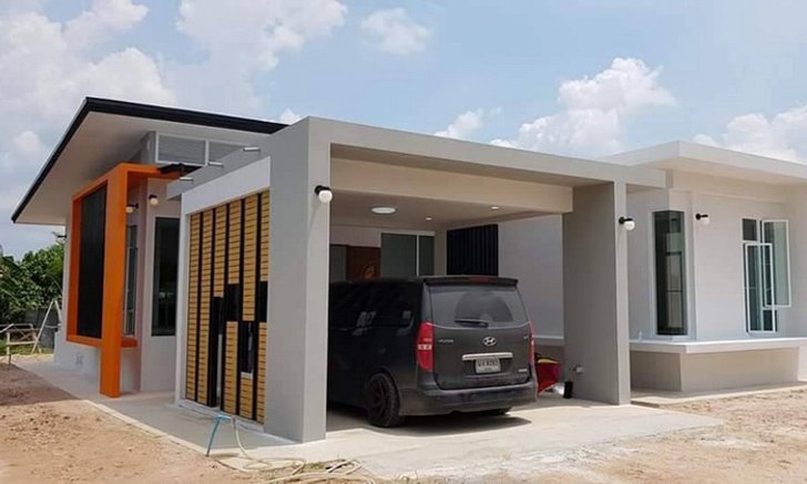 แบบบ้านชั้นเดียวสไตล์ทรอปิคอล หลังคาทรงสโลป ตกแต่งเรียบง่ายแต่พิถีพิถัน 3 ห้องนอน 3 ห้องน้ำ พื้นที่ใช้สอย 188 ตร.ม.