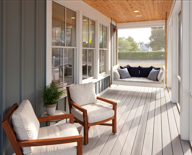 Porch. Porch Design Ideas. Porch with Swing. The front porch features comfortable furniture and an irresistible swing.  #Porch #PorchSwing #PorchIdeas