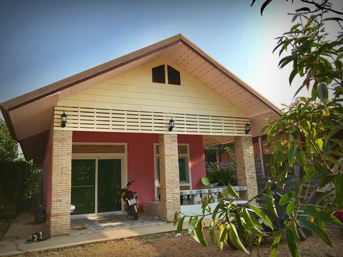 แบบบ้านชั้นเดียว 2 ห้องนอน 1 ห้องน้ำ 1 ห้องครัว และห้องรับแขก