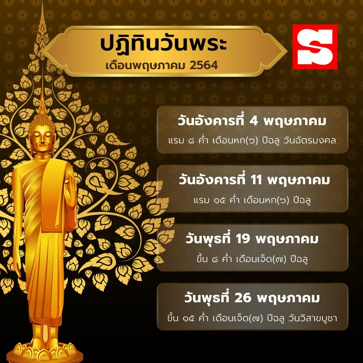 ปฏิทินวันพระเดือนพฤษภาคม 2564