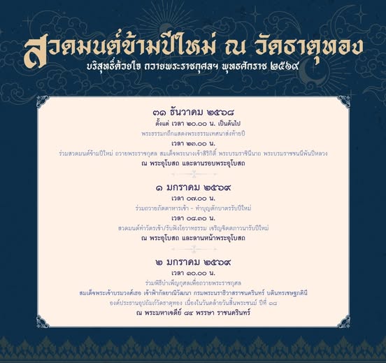 สถานที่สวดมนต์ข้ามปี 2569 วัดธาตุทอง