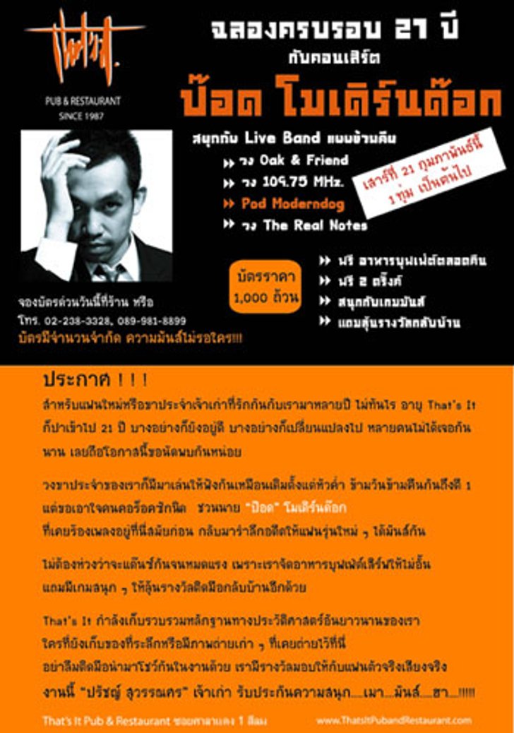 ประกาศรายชื่อผู้โชคดีที่ได้รับบัตรชมคอนเสิร์ต ป๊อด โมเดิร์นด๊อก