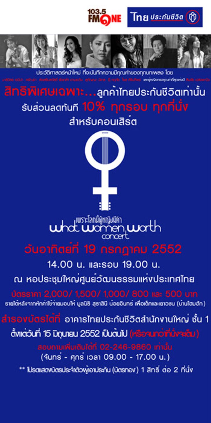 ประกาศรายชื่อผู้โชคดีที่ได้รับ บัตรคอนเสิร์ต What Women Worth Concert
