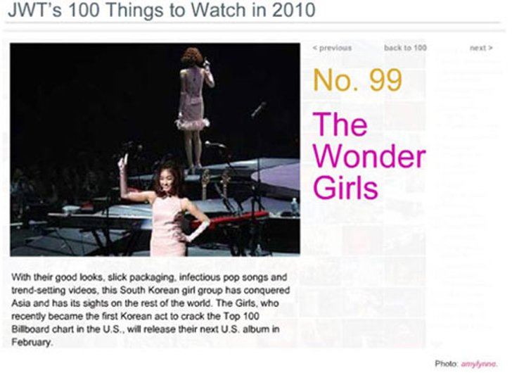 Wonder Girls ได้รับเลือกจากเ เจนซี่โฆษณา JWT ติดท็อป 100