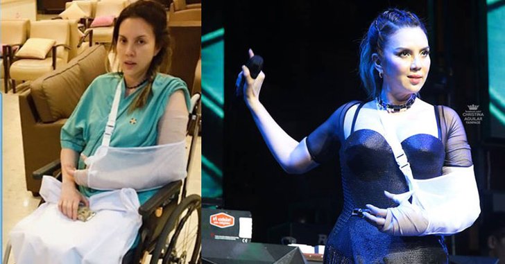 สปิริตสุดยอด! "คริสติน่า อากีล่าร์" ใส่เฝือกขึ้นเวที