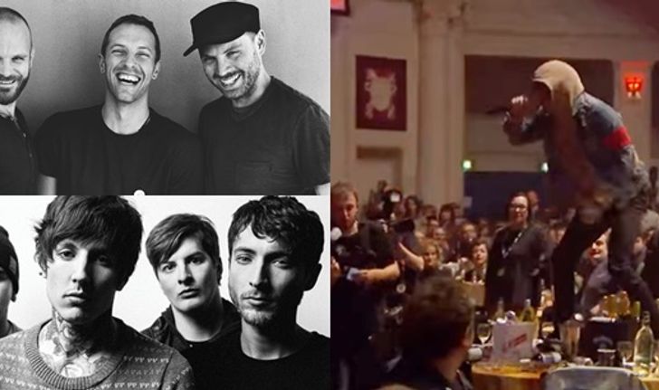 ดราม่า! Coldplay ถูกนักร้องนำ Bring Me The Horizon เหยียบถล่มโต๊ะกลางงานประกาศรางวัล