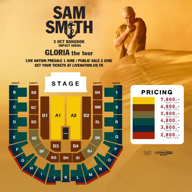 Sam Smith GLORIA The Tour Bangkok seating plan