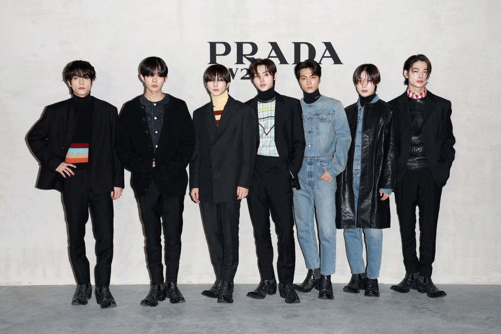 ENHYPEN attend Prada Fall/Winter 2023/2024 Menswear Fashion Show on January 15, 2023 in Milan, Italy