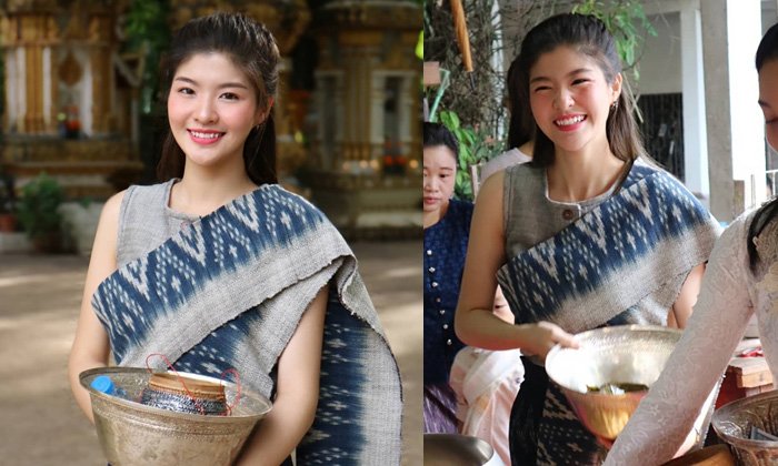 "ມີມີ່ Miss Laos 2018" ງົດງາມໃນຜ້າຝ້າຍລາວ ໃສ່ບາດເຮັດບຸນວັນເຂົ້າພັນສາ