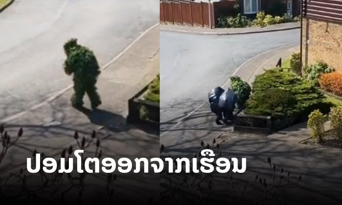ຊາວອັງກິດປອມໂຕເປັນພຸ່ມໄມ້ ໃຫ້ລູກແຕ່ງໂຕເປັນຖົງຂີ້ເຫຍື້ອ ລັກອອກເຮືອນໄປຊື້ເຄື່ອງໄລຍະປິດເມືອງ