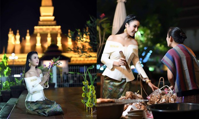 ຟ້າໃສ ກັບຊຸດໄໝລາວ ໃນບຸນນະມັດສະການພະທາດຫລວງວຽງຈັນ