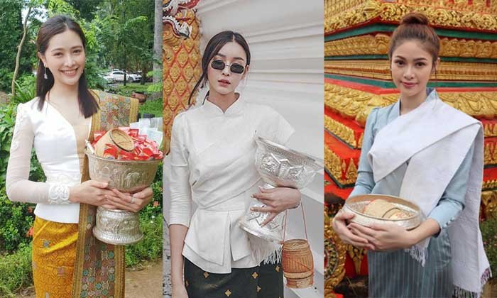 ງາມແທ້ສາວລາວ! ສ່ອງດາລາ-ຄົນດັງລາວໃນຊຸດໄໝບ່ຽງແພ ເຂົ້າວັດໃສ່ບາດໃນວັນເຂົ້າພັນສາ