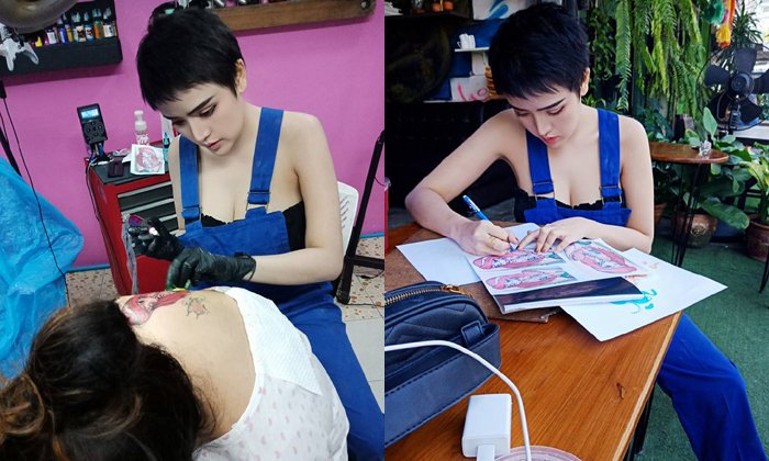 เก่งด้วย เซ็กซี่ด้วย ฝน นภัสนันท์ ช่างสักตัวน้อยแต่ฝีมือไม่ธรรมดา