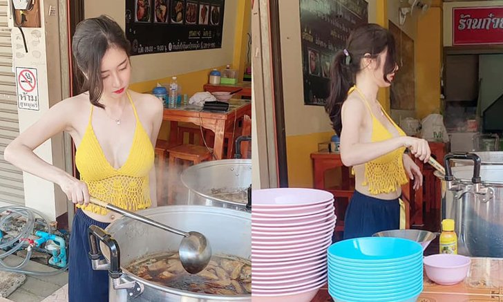น่าแวะไปอุดหนุน น้องเอิงเอย แม่ค้าก๋วยเตี๋ยวไก่มะระ สวย แซ่บมาก
