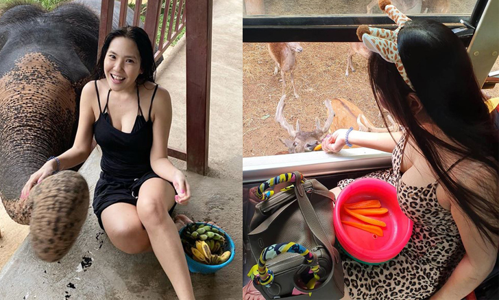 น่ารักปนเซ็กซี่ “บอลลูน พินทุ์สุดา” เที่ยวเมืองไทยอาบน้ำให้ช้างให้อาหารสัตว์