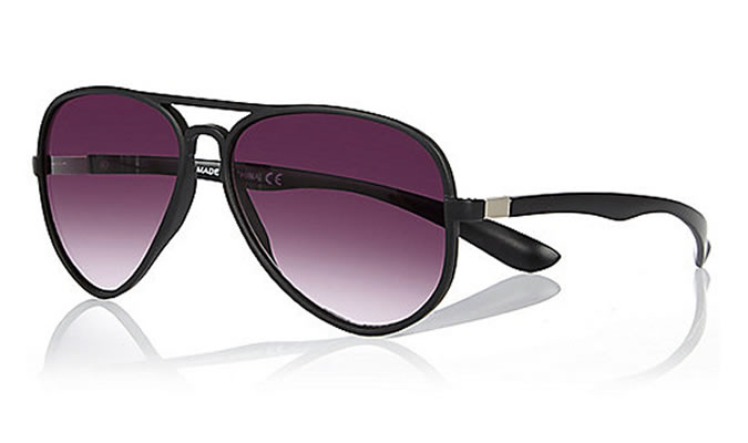 แว่นตา River Island Black Rubber Aviator-Style Sunglasses