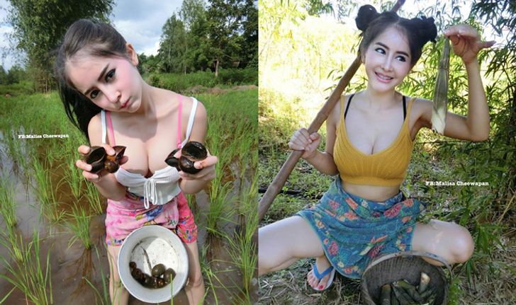 รู้จัก พริตตี้บ้านนา เจ้าของคลิปดังหาหอยเชอรี่ ขุดหน่อไม้