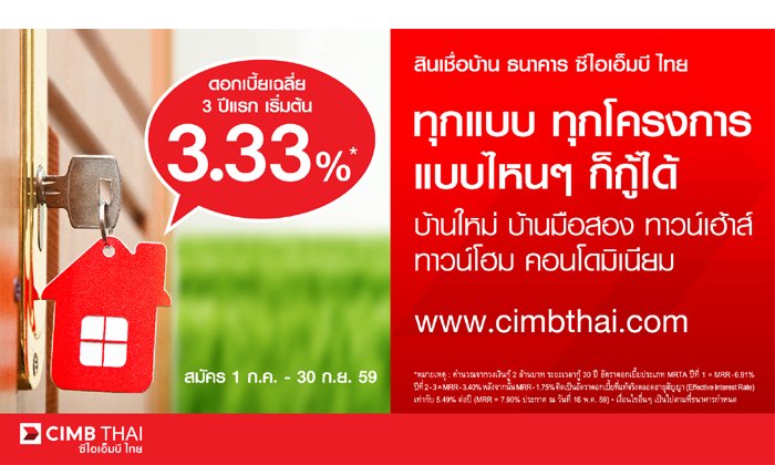 สินเชื่อบ้าน ธนาคาร ซีไอเอ็มบี ไทย โครงการไหน ก็กู้ได้