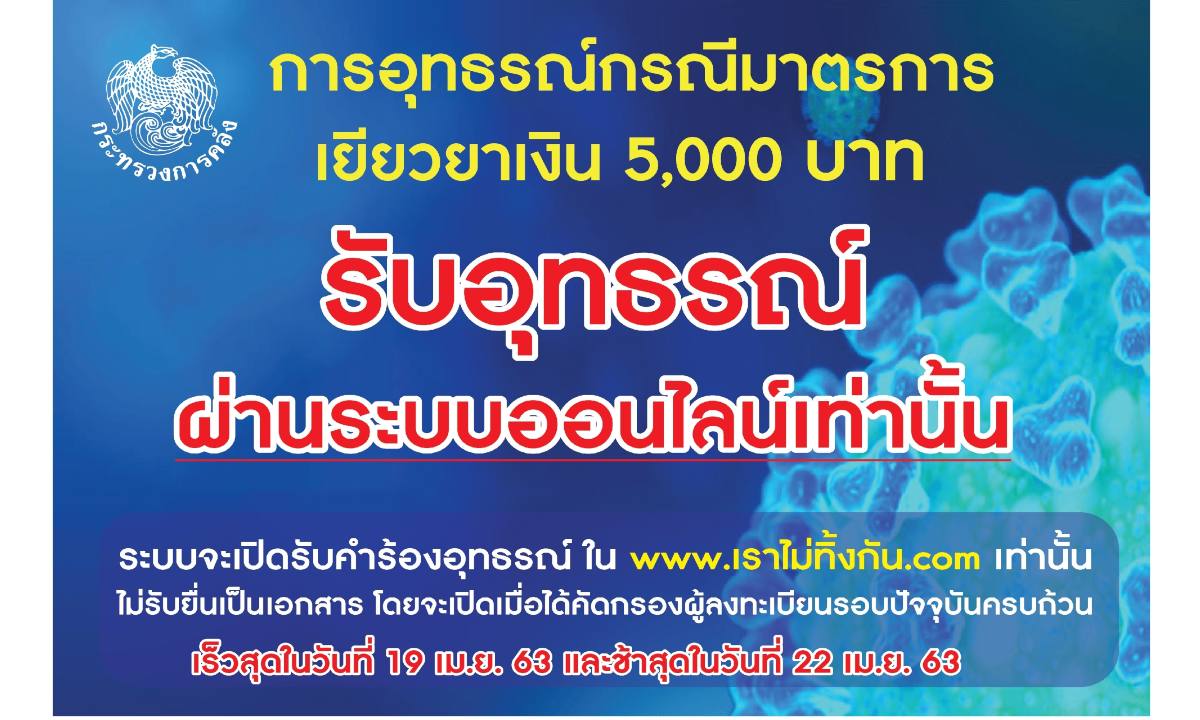 การอุทธรณ์กรณีมาตรการเยียวยา 5,000 บาท รับอุทธรณ์ผ่านระบบออนไลน์เท่านั้น