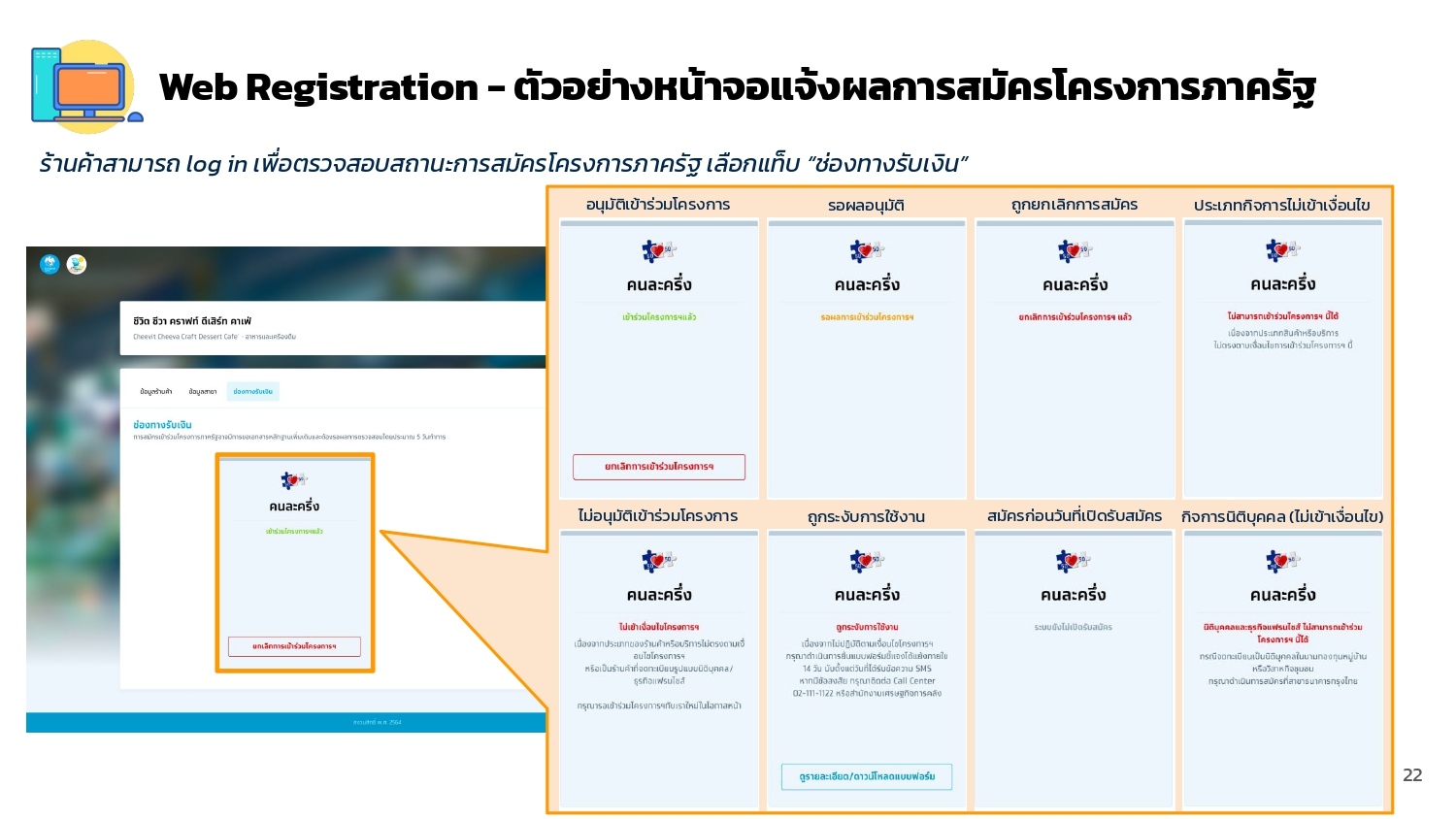 แจ้งผลการสมัครโครงการคนละครึ่ง