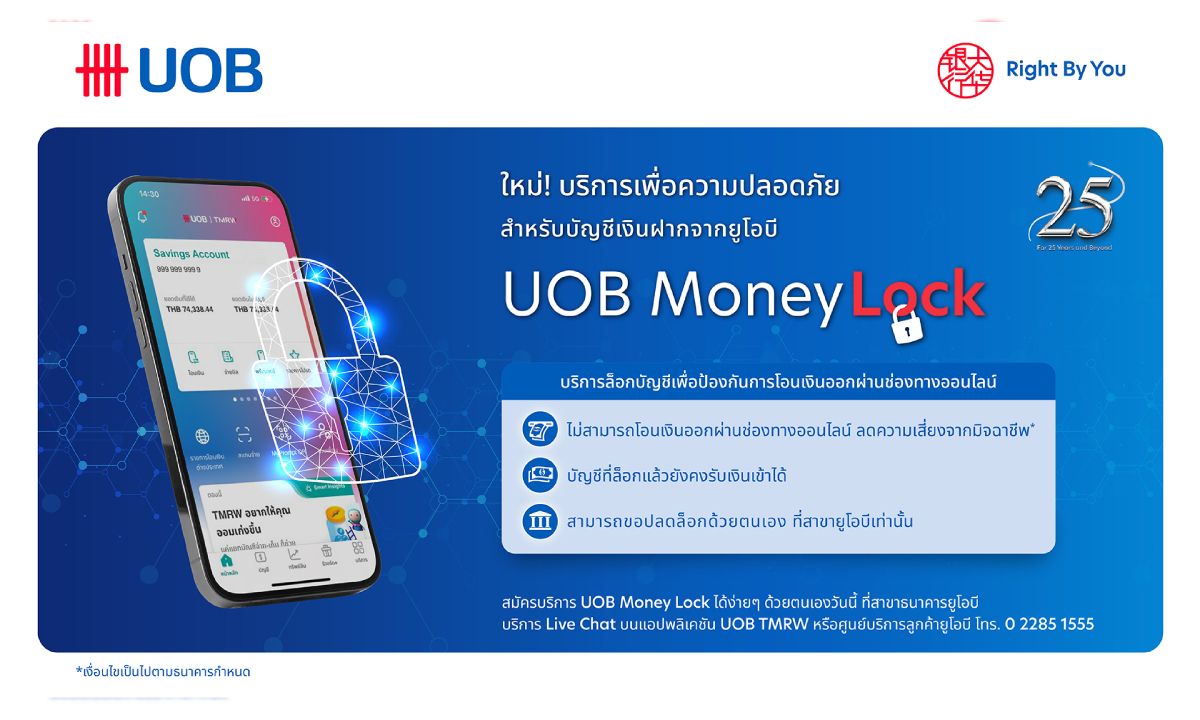 ยูโอบี เปิดตัว UOB Money Lock ฟีเจอร์รักษาความปลอดภัยใหม่