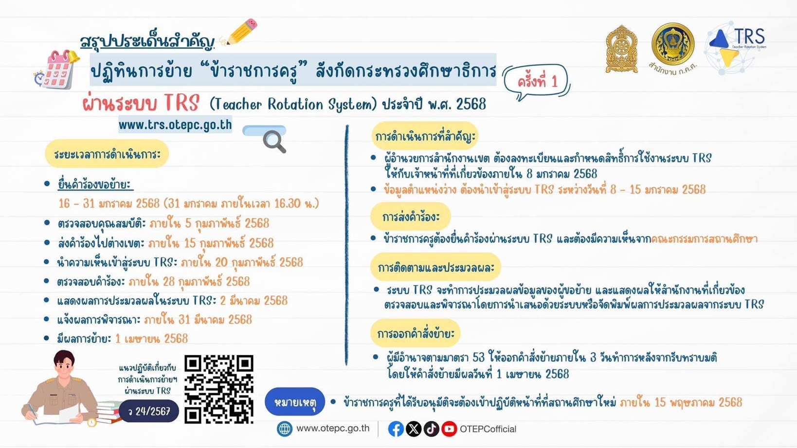 ปฏิทินการย้ายข้าราชการครู