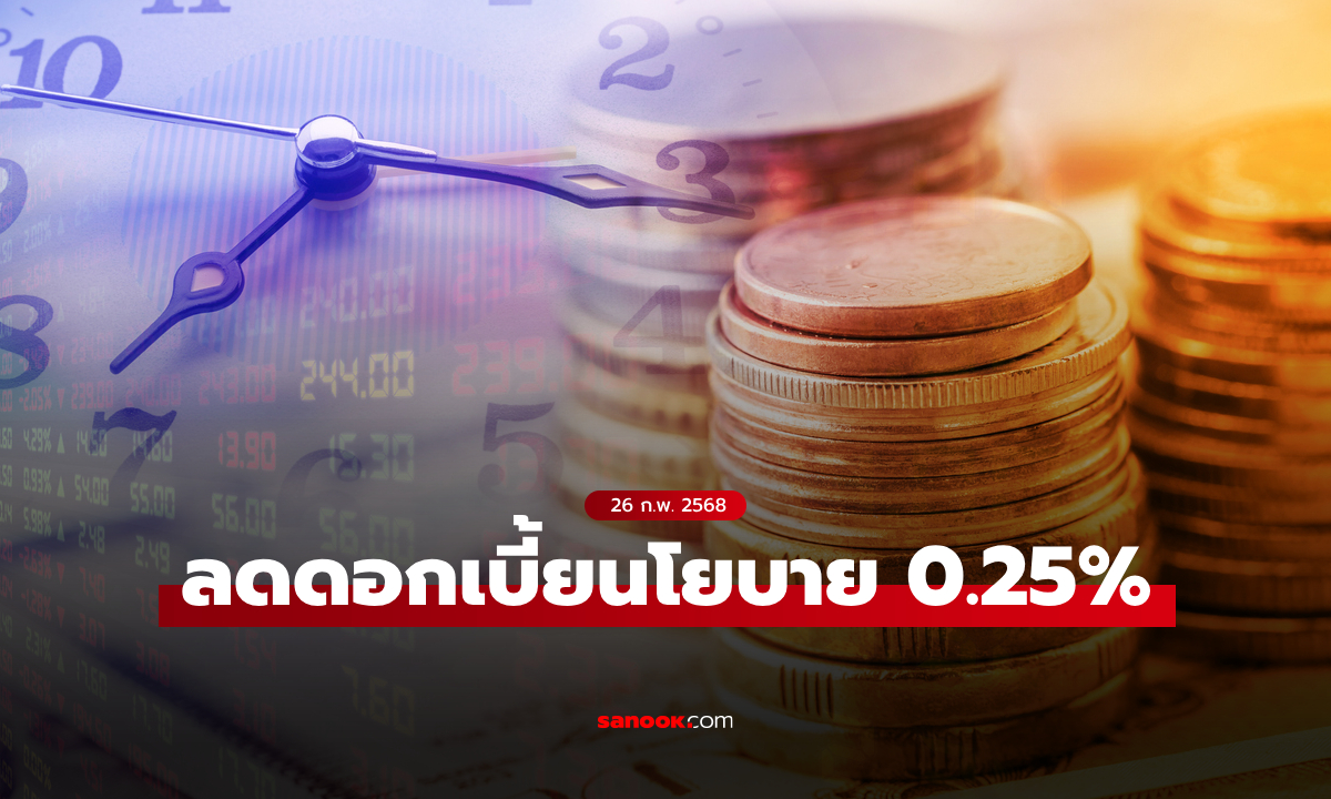 กนง. มีมติ 6 ต่อ 1 ลดดอกเบี้ยนโยบาย 0.25% เหลือ 2.00%