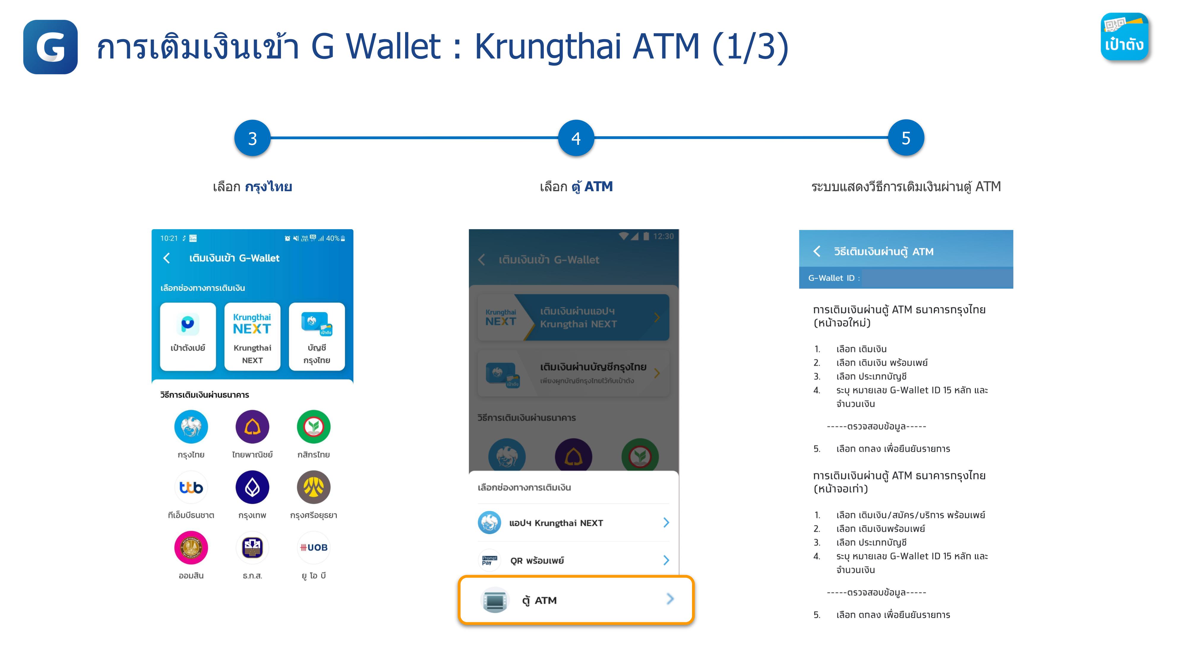 การเติมเงินเข้า G Wallet : Krungthai ATM การเติมเงินเข้า G Wallet : Krungthai ATM