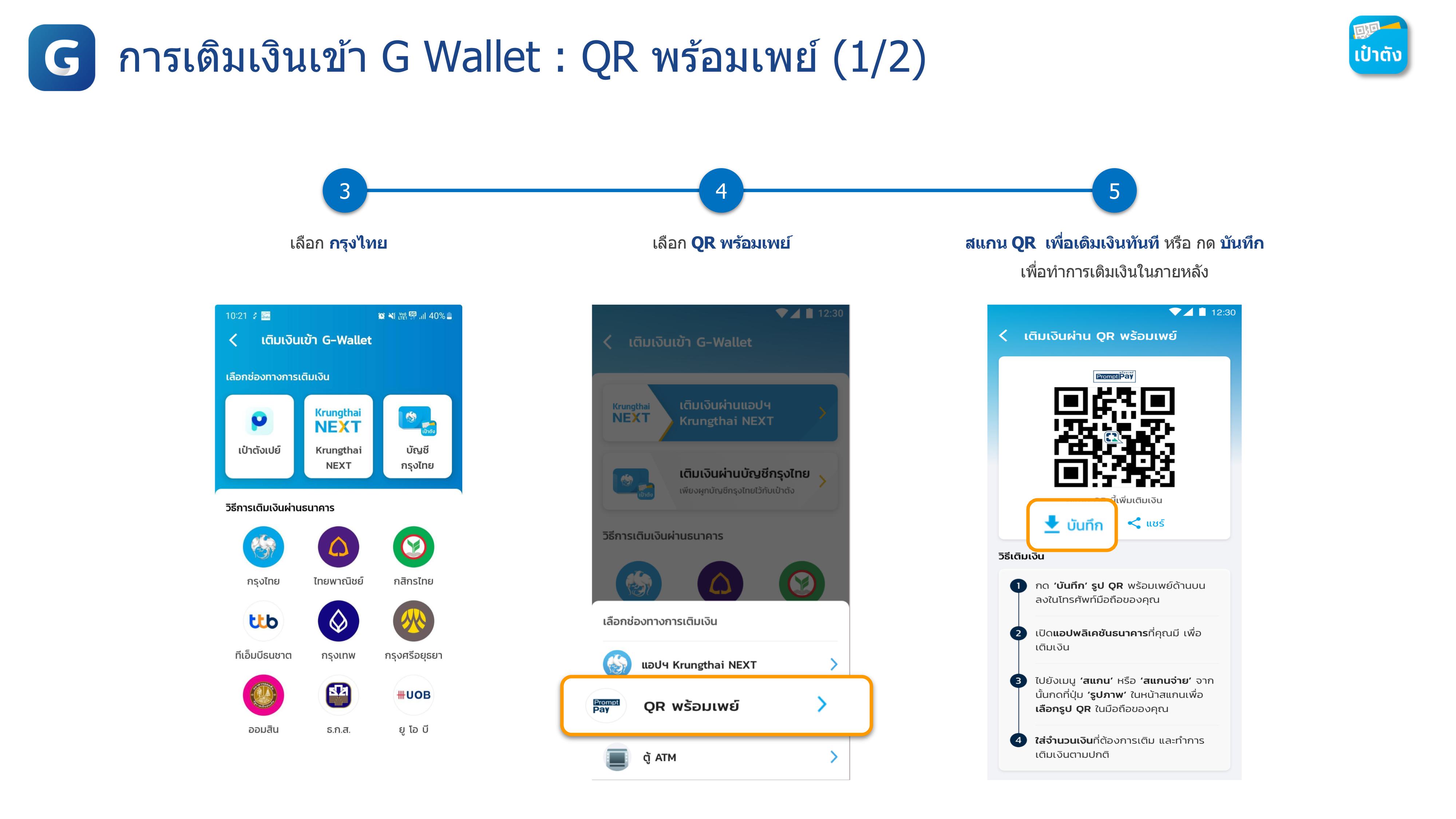 การเติมเงินเข้า G Wallet : QR Code พร้อมเพย์ การเติมเงินเข้า G Wallet : QR Code พร้อมเพย์