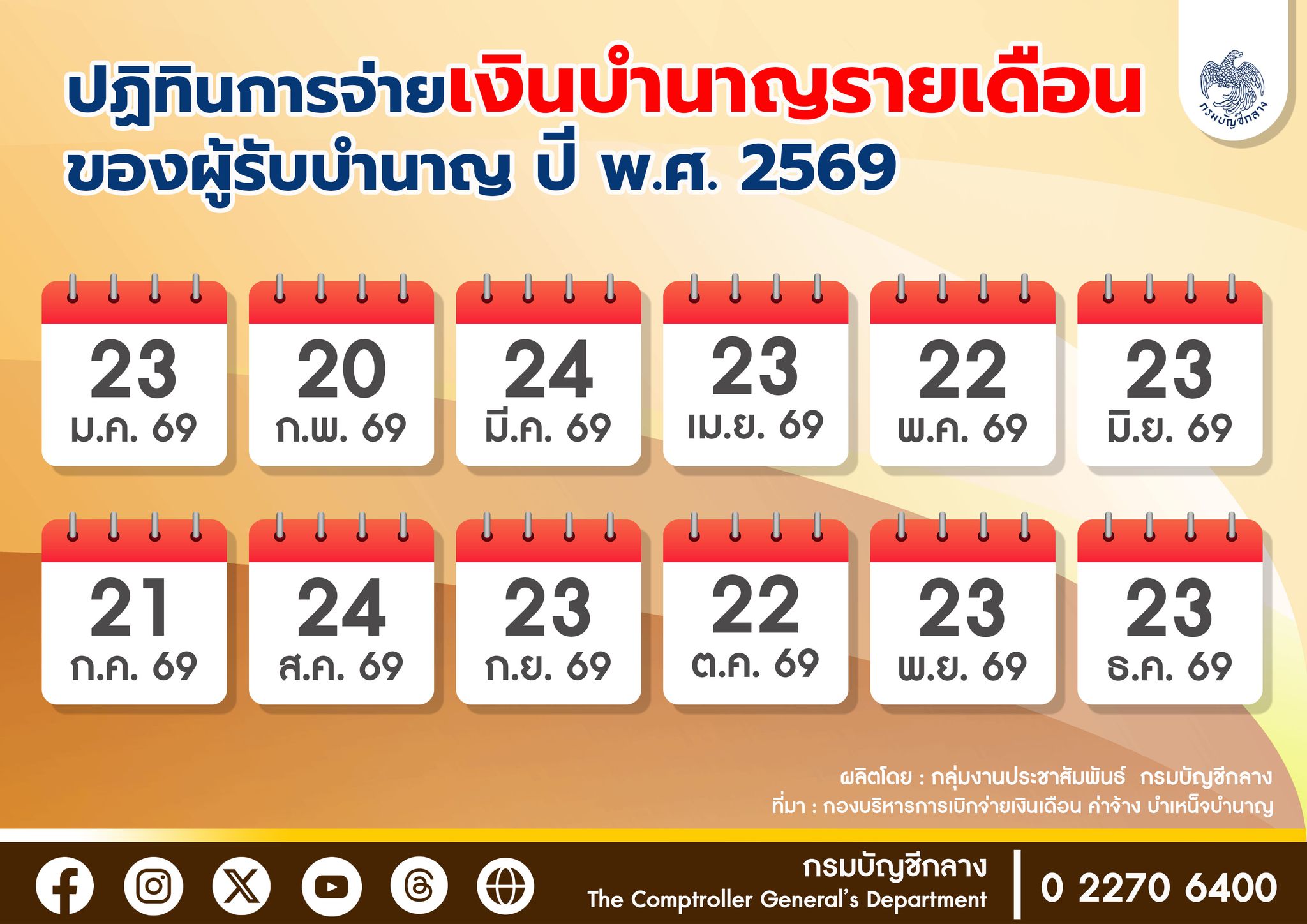 ปฏิทินการจ่ายเงินบํานาญ 2569 