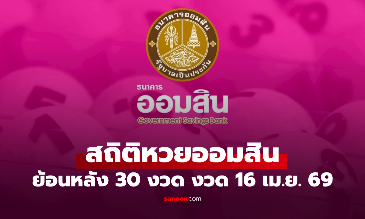 สถิติหวยออมสิน 16 เมษายน 2569 ผลสลากออมสิน 16/4/69