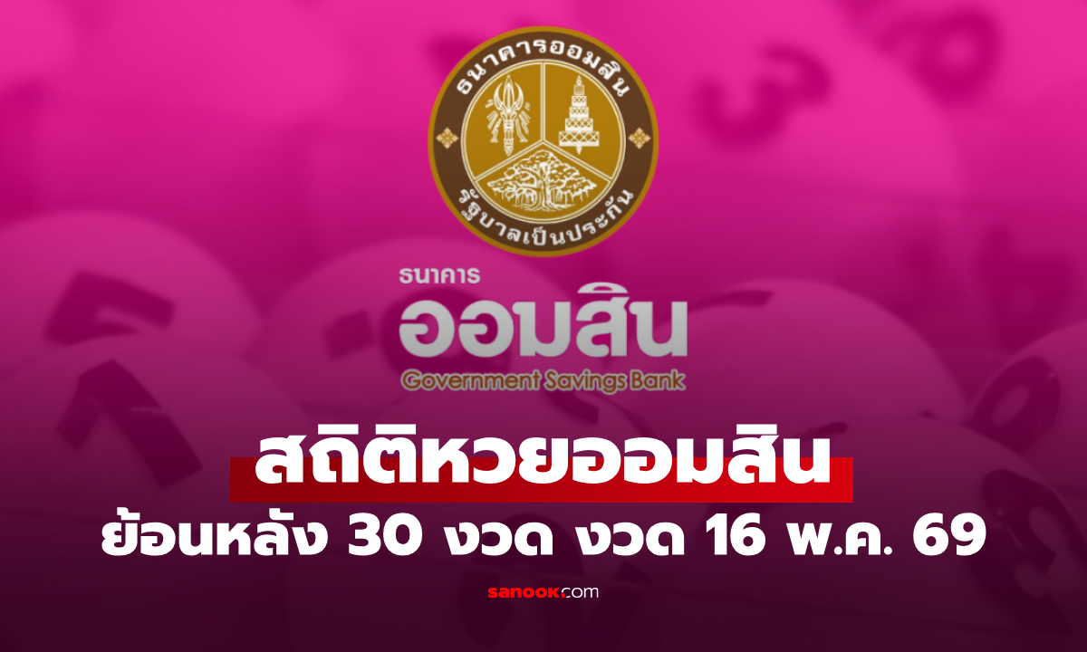 สถิติหวยออมสิน 16 พฤษภาคม 2569 ผลสลากออมสิน 16/5/69 วันนี้
