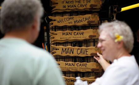 ป้ายไม้  ′Man Cave′ มาจากชื่อรายการหนึ่งที่แสดงพื้นที่มุมแต่งบ้านของผู้ชาย
