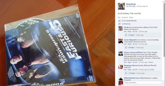 ฮือฮา 'ฮาน' จาก 'Fast & Furious 6' โพสต์ซื้อแผ่นผีในไทย