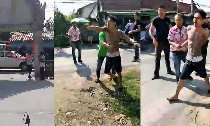 ชายคลุ้มคลั่ง! ไล่ทุบ-กระทืบรถชาวบ้าน พังเสียหาย