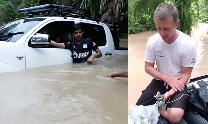 ชาวบ้านแห่ช่วย! นักดำน้ำต่างชาติเคยช่วย "ทีมหมูป่า" ถูกน้ำซัดรถจมคลอง
