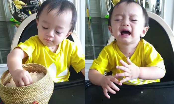 "พายุ" ร้องไห้โฮ แม่ชมพู่ แบ่งข้าวเหนียวให้ "สายฟ้า" คนกำลังจกเพลินๆ