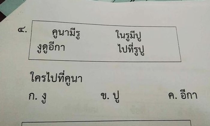 โซเชียลกุมขมับ "ใครไปที่คูนา" ข้อสอบเด็ก ป.1 ที่ผู้ใหญ่ยังไขคำตอบไม่ได้