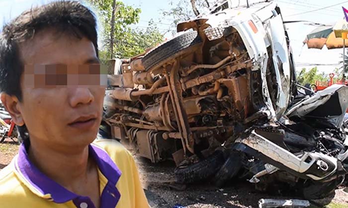 สิบล้อซิ่งแซงไม่พ้น ชนประสานงา กระบะตาย 3 สาหัส 6 คนขับยืนรอมอบตัว