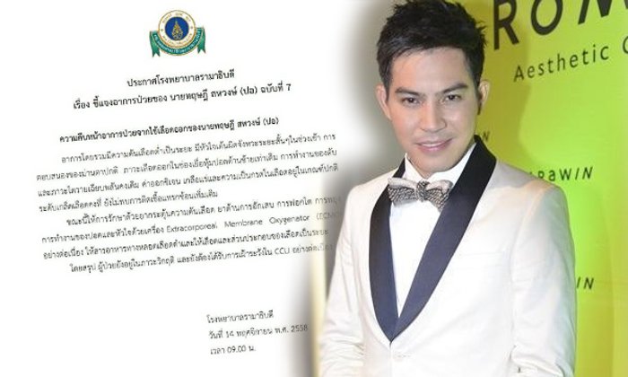 แถลงฉบับที่ 7 อัพเดทอาการป่วย "ปอ ทฤษฎี" ยังวิกฤต