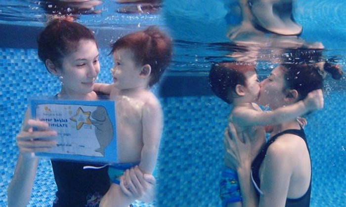 ซาร่าปลื้ม! น้องแม็กเวลล์ เรียนจบคอร์สว่ายน้ำ