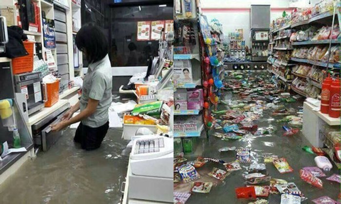 แชร์กระหน่ำ! เซเว่นเมืองพัทยาน้ำทะลักเข้าร้าน ท่วมหนักมาก