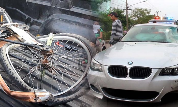 สลด! หนุ่ม ป.โท ขับรถเก๋ง BMW พุ่งชนหญิงวัย 58 ปั่นจักรยานดับคาที่