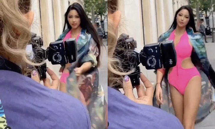 "หวาย ปัญญริสา" สะดวกแบบนี้ ใส่ชุดว่ายน้ำเดินท้าลมหนาว 10 องศาที่ปารีส