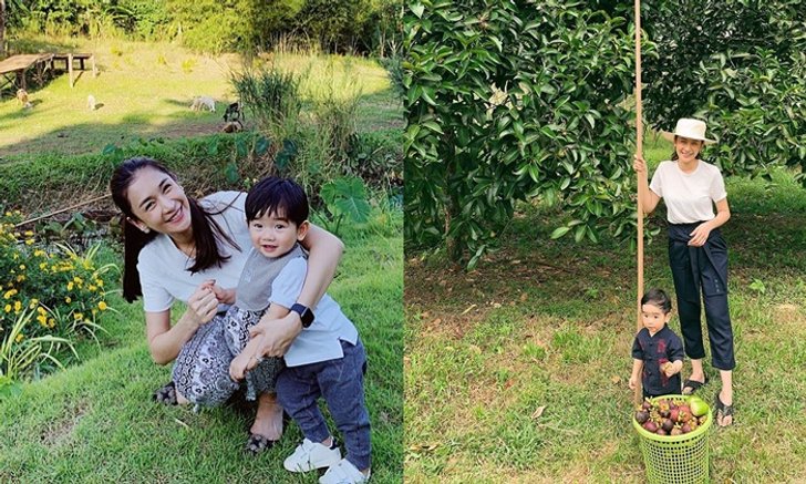 "เนย โชติกา" พาลูกชายกลับบ้านสวนคุณยาย ภาพเก็บมังคุด อยู่แบบบ้านๆ