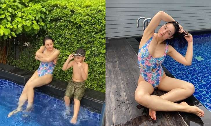 "ตั๊ก บงกช" ว่ายน้ำเล่นกับน้องข้าวหอม ชุดไฮคัทแม่แซ่บเวอร์