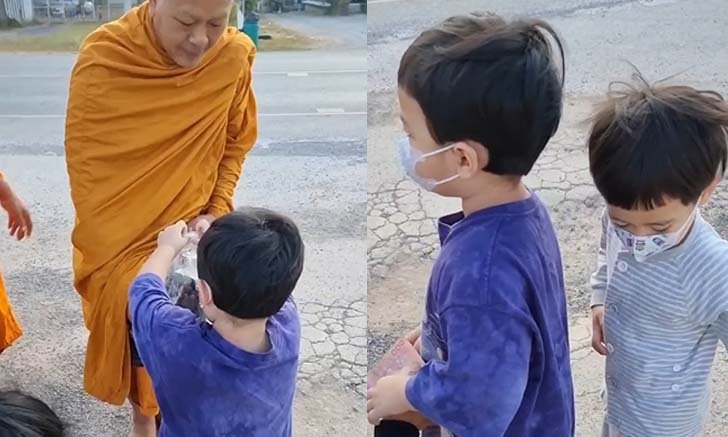 "สายฟ้า-พายุ" ถูก "แม่ชม" ปลุกแต่เช้า หัวยุ่งแต่ยังไหว ลุกขึ้นมาใส่บาตรน่าเอ็นดูมาก