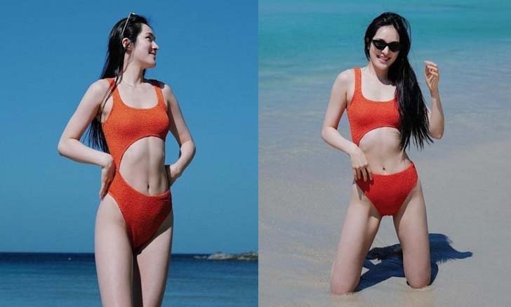 "ปันปัน" ทำชวนหลงใหล ใส่ชุดว่ายน้ำสีส้มแสบตาอวดผิวโอโม่ ดาเมจทะลุจอมาก